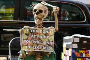 brown and white wooden human skull with happy birthday signage